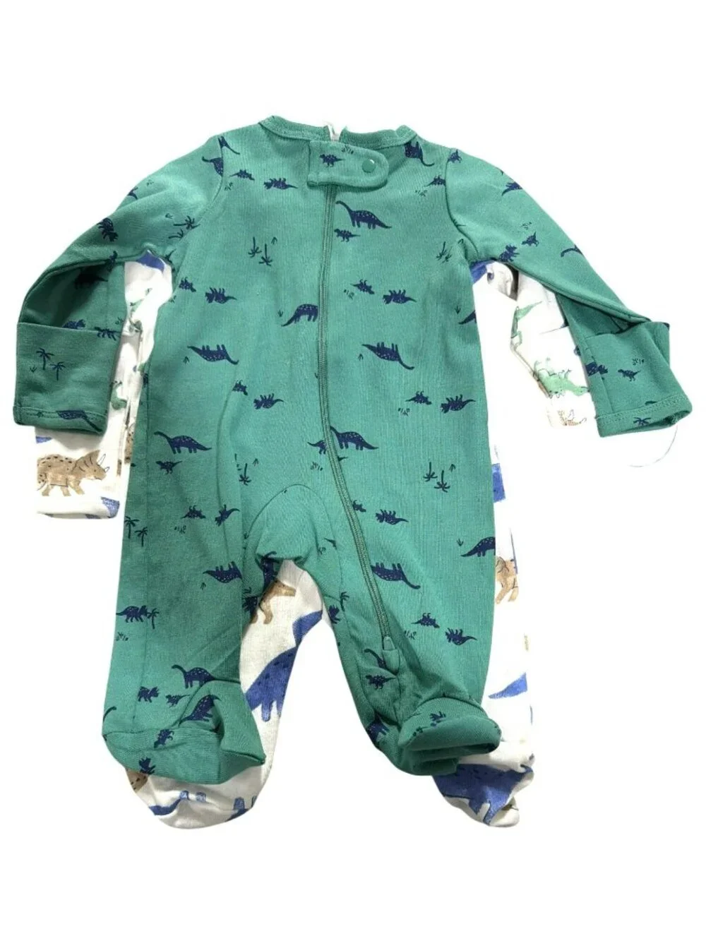 Carters Newborn 2-Way Zipper Footed Pajamas 2-Pack Dinosaur Print New